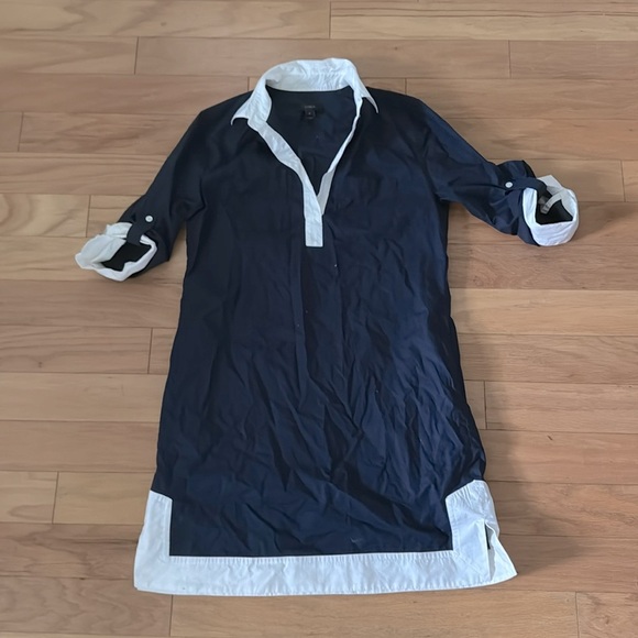 J Crew | Camp Tunis Dress | Size 4 | 💯 Cotton | Navy/White | Above the Knee - Picture 2 of 6